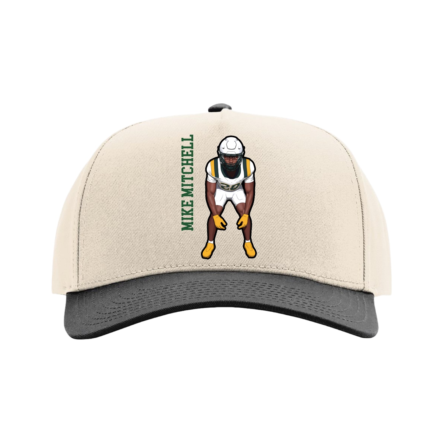 Full Fabric Five-Panel Champ Cap — Name Vertical in Cream/Black