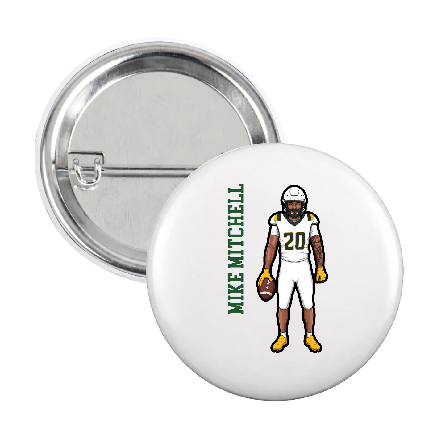 Game Day Button — Name Vertical in White