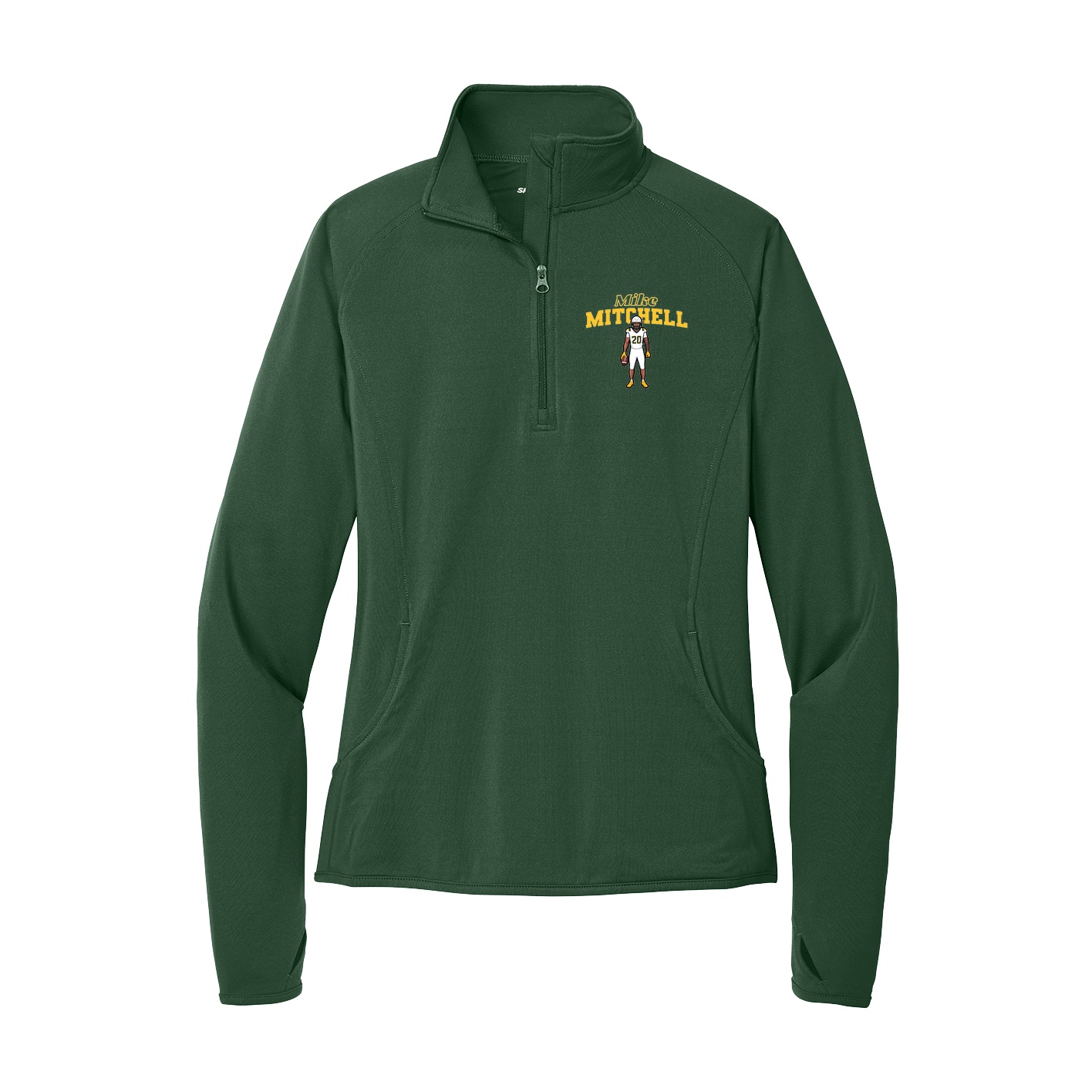 Women's Q-Zip Pullover — Name Arch in Green