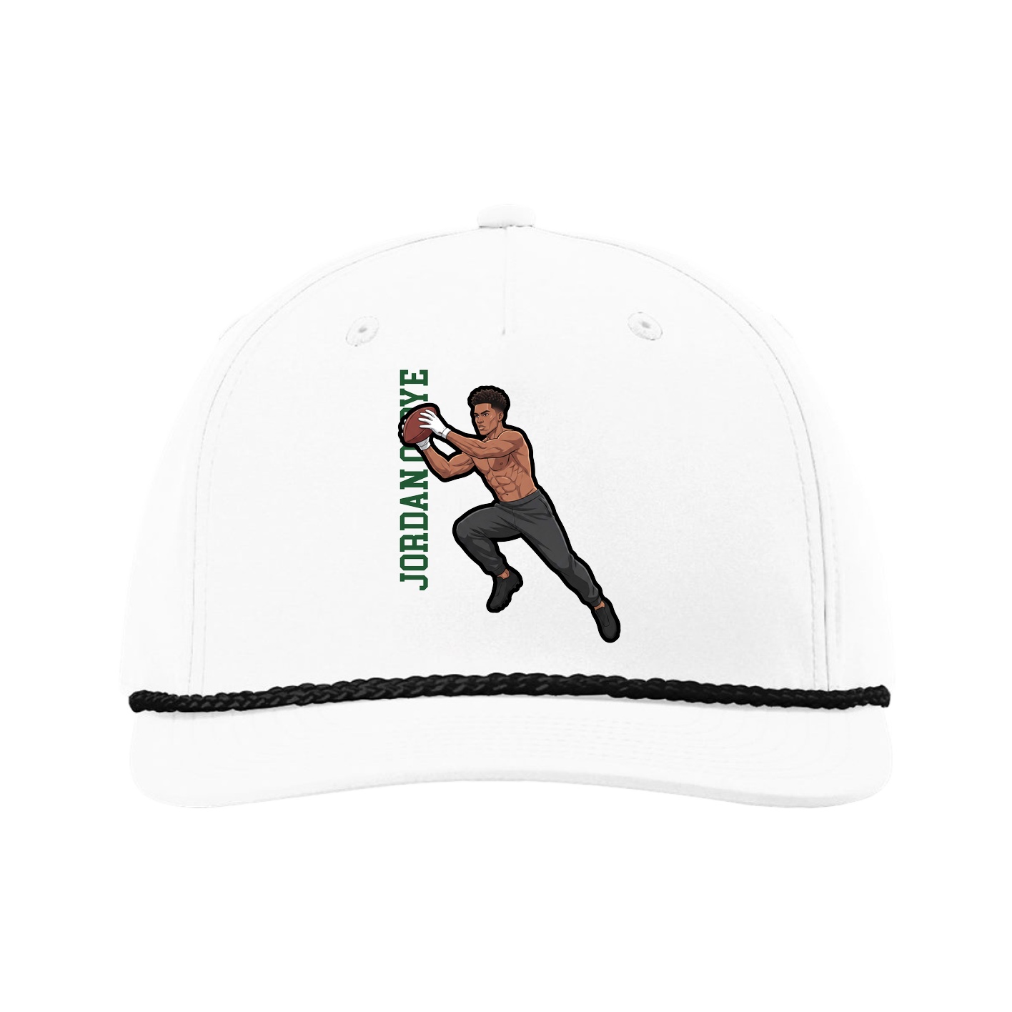 Five-Panel Classic Rope Cap — Name Vertical in White