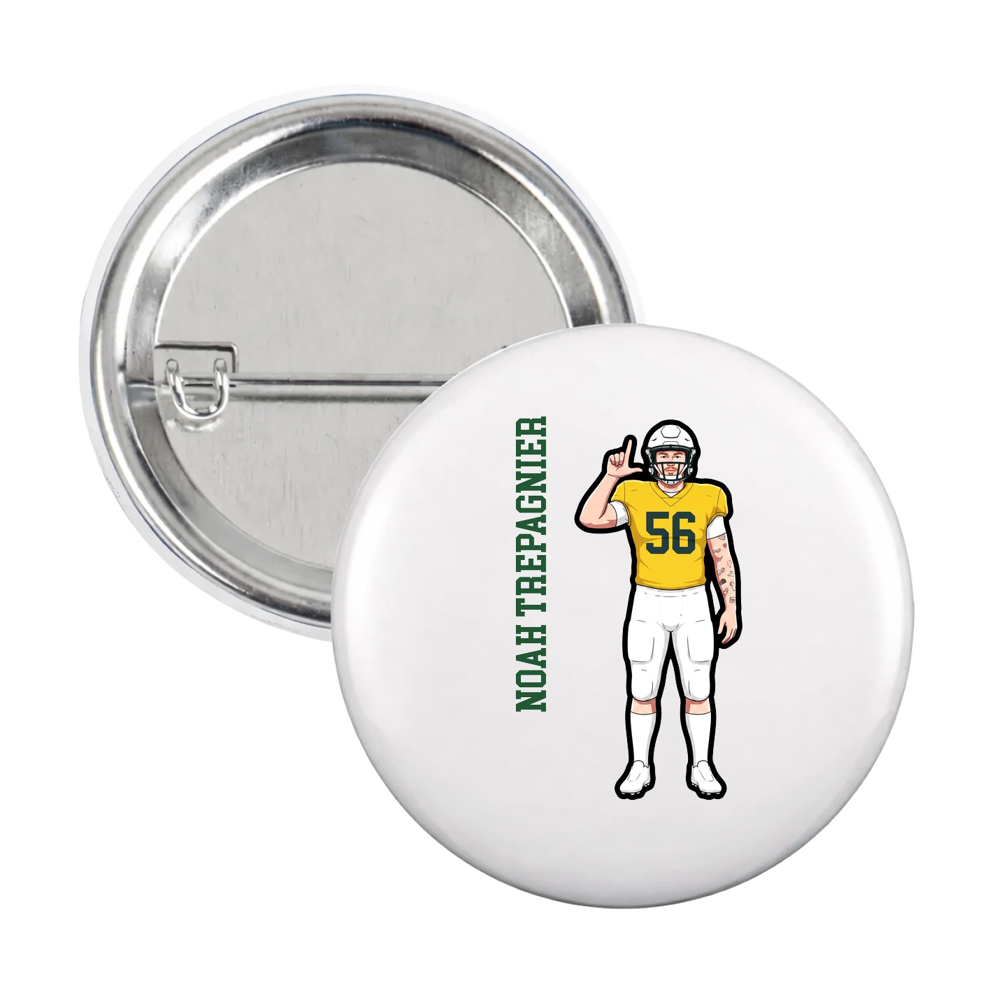Game Day Button — Name Vertical in White