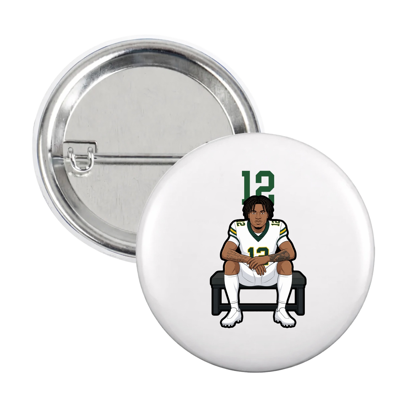 Game Day Button — Number Top in White
