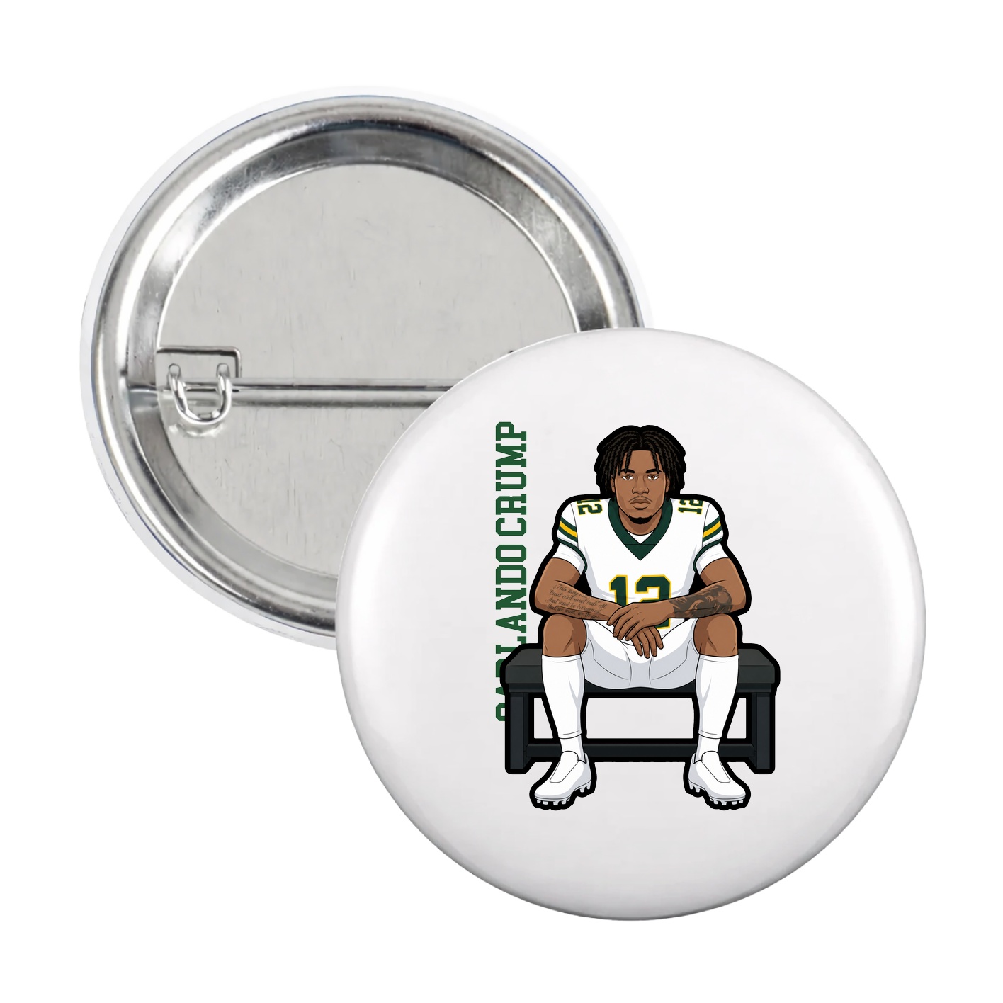 Game Day Button — Name Vertical in White