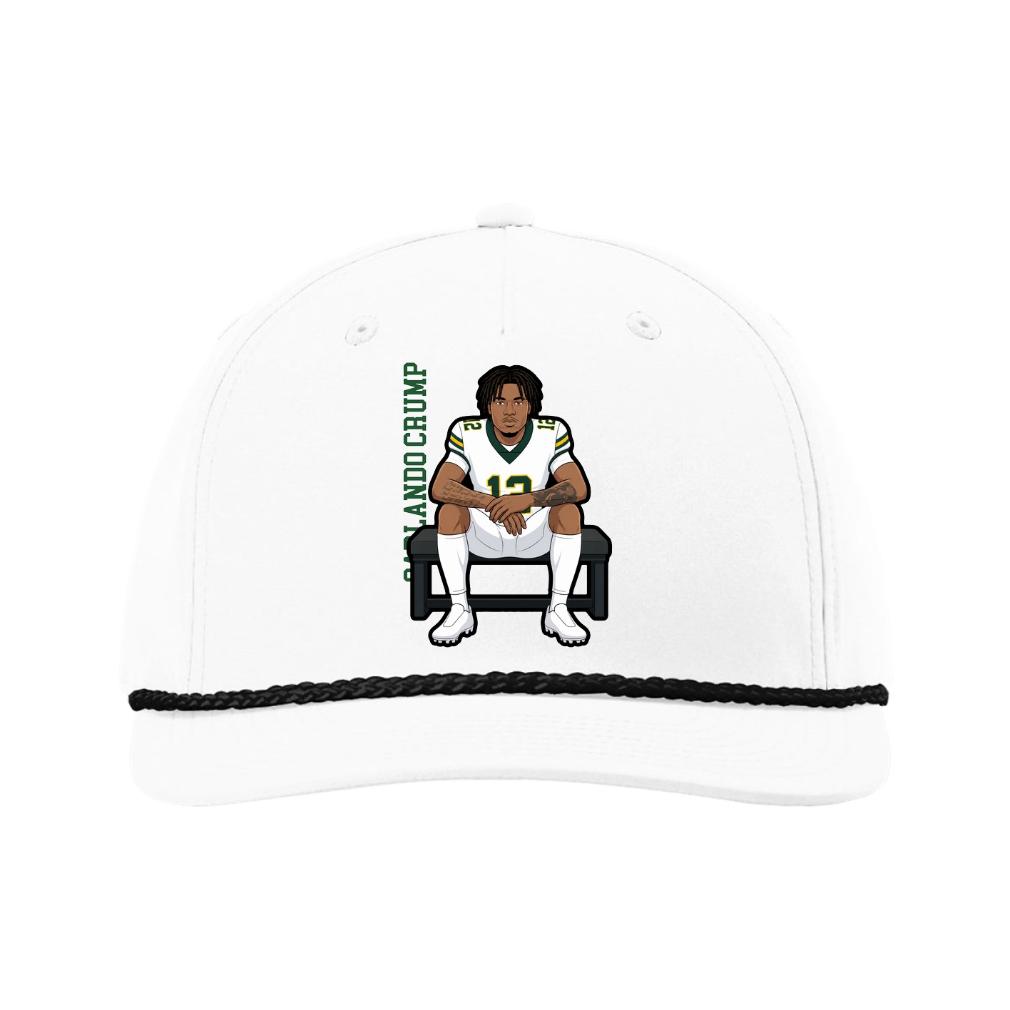 Five-Panel Classic Rope Cap — Name Vertical in White