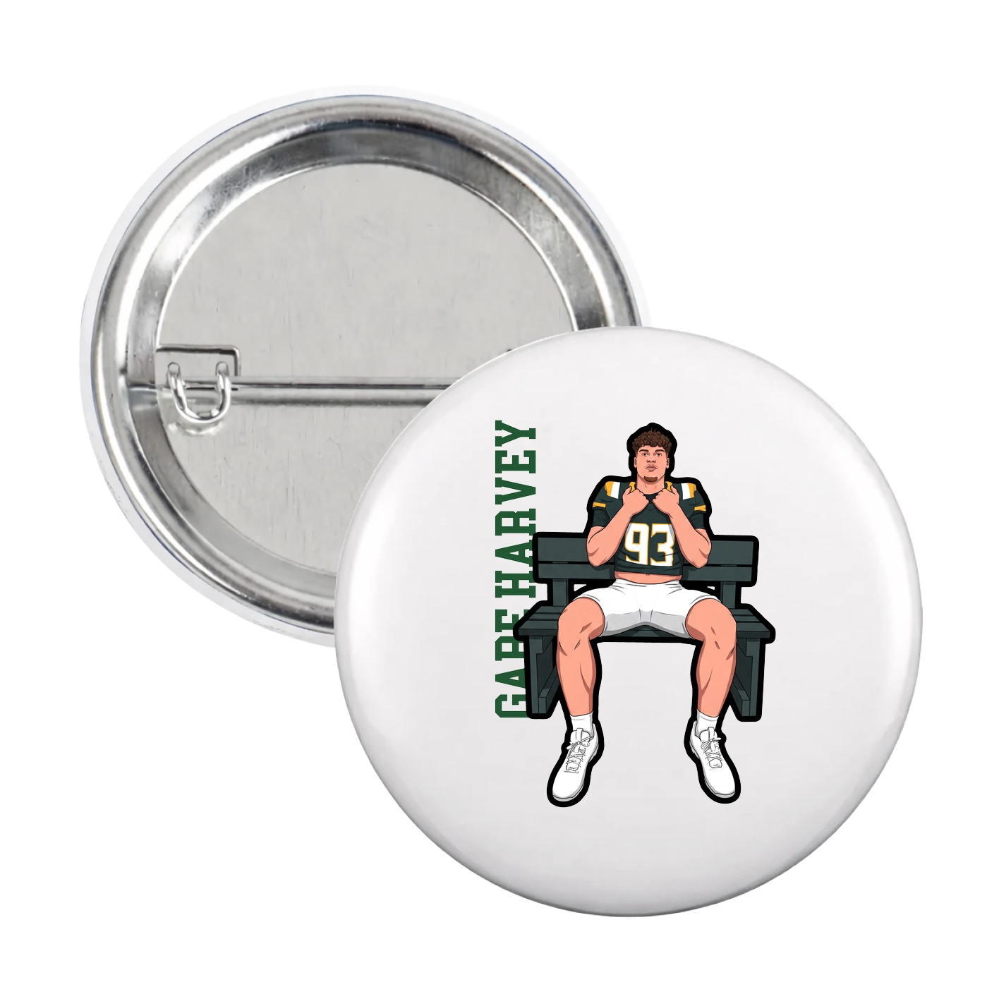 Game Day Button — Name Vertical in White