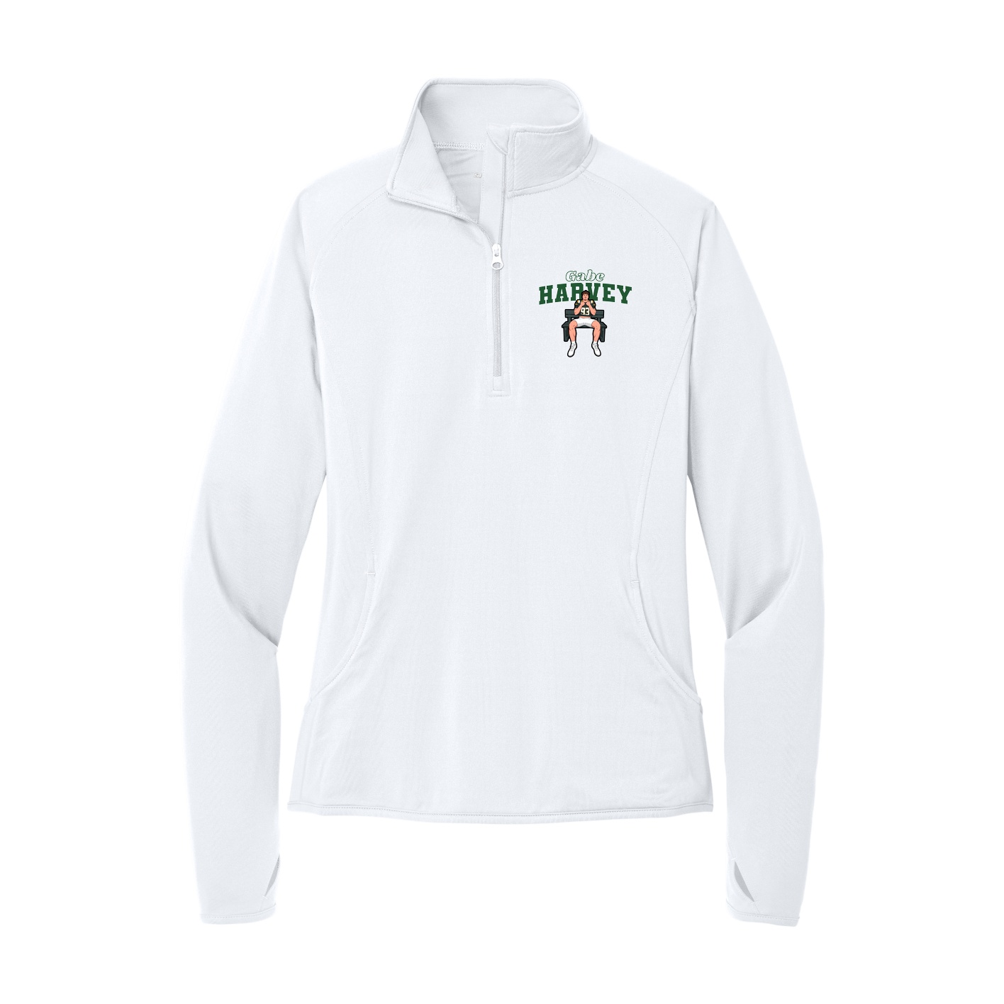 Women's Q-Zip Pullover — Name Arch in White