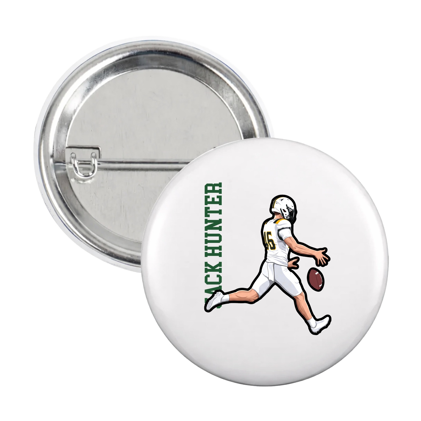 Game Day Button — Name Vertical in White