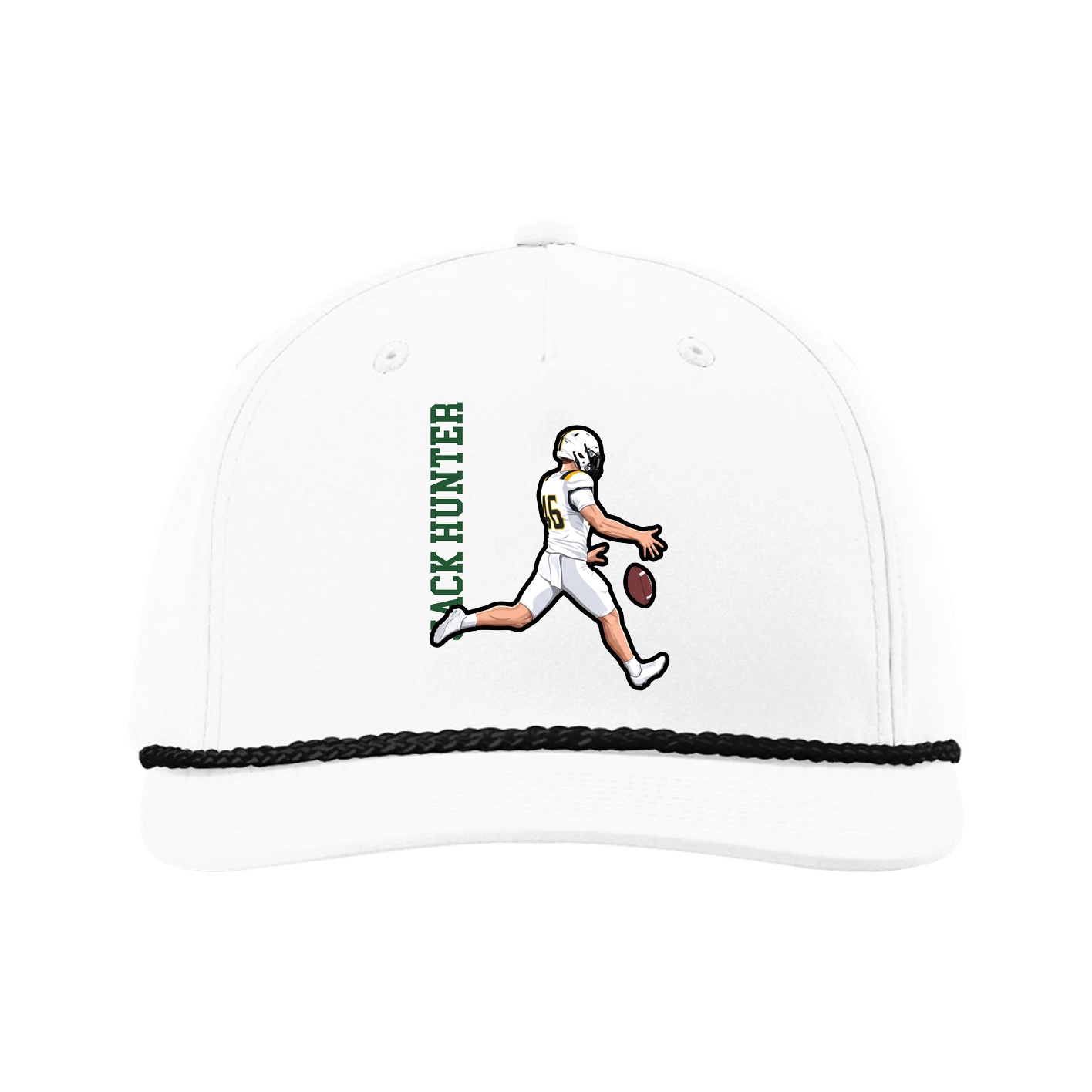 Five-Panel Classic Rope Cap — Name Vertical in White