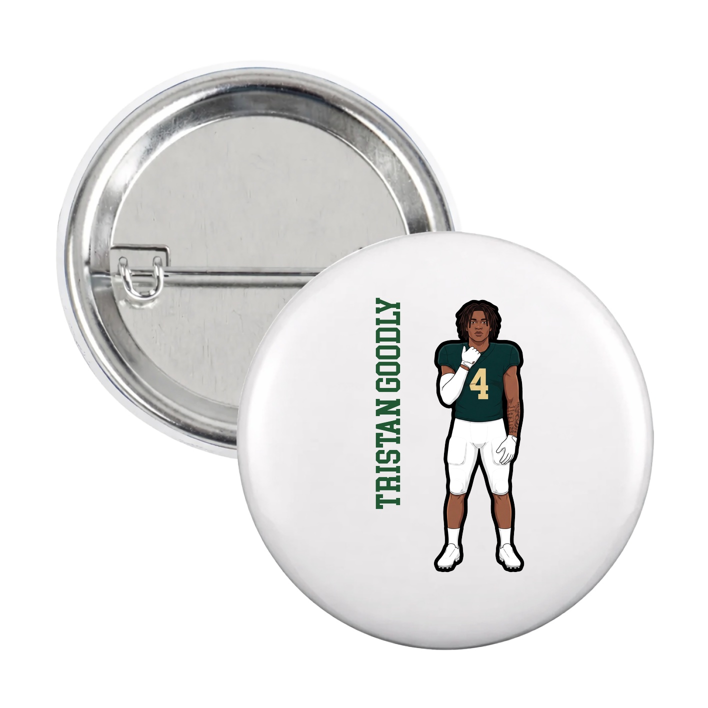Game Day Button — Name Vertical in White