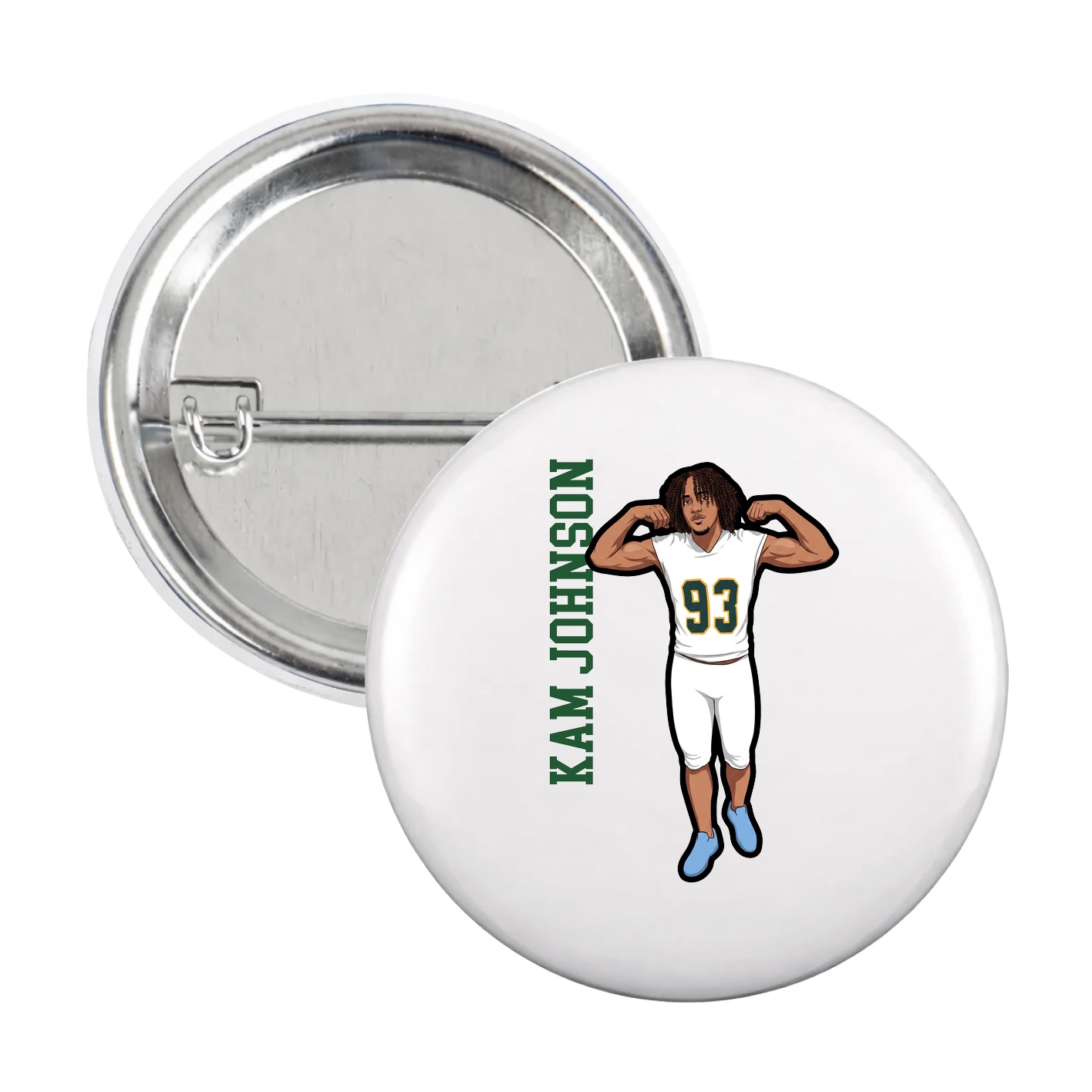 Game Day Button — Name Vertical in White
