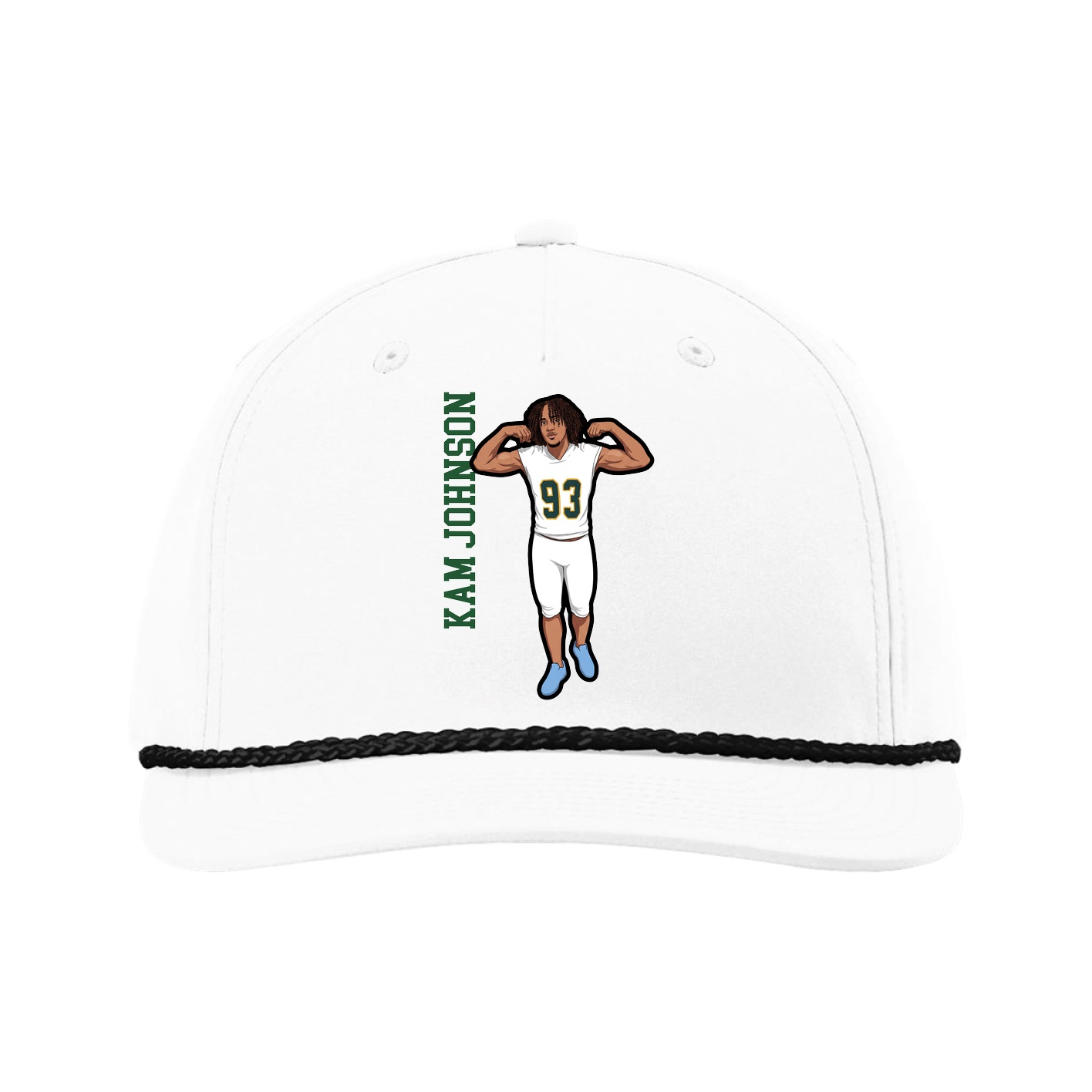 Five-Panel Classic Rope Cap — Name Vertical in White
