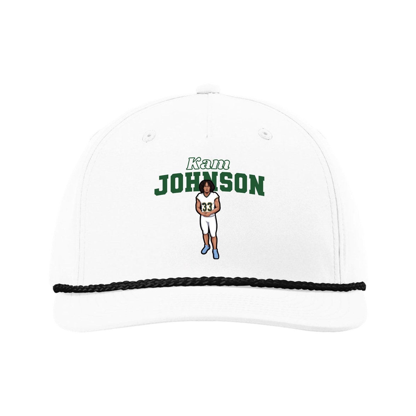 Five-Panel Classic Rope Cap — Name Arch in White