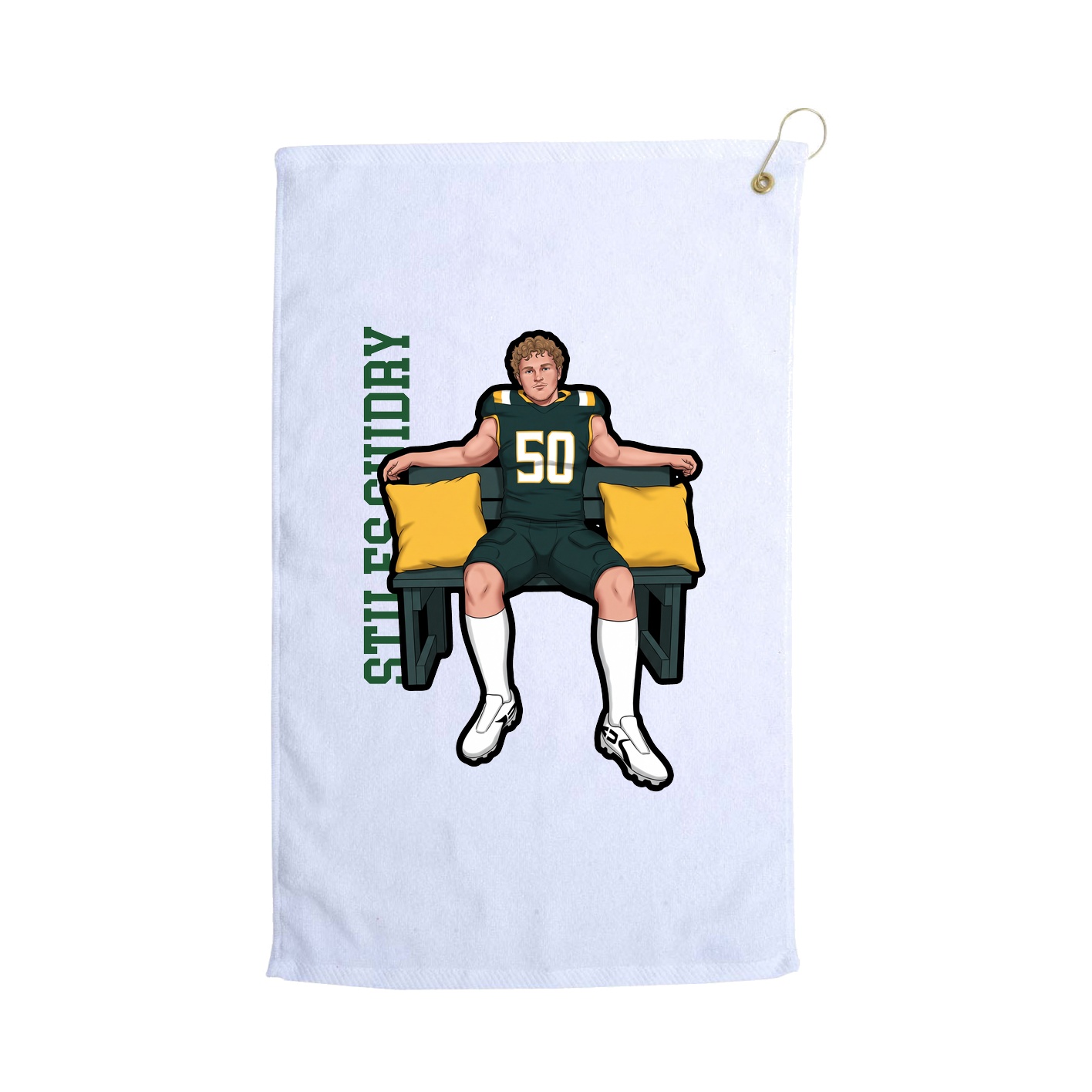 Golf Towel — Name Vertical in White