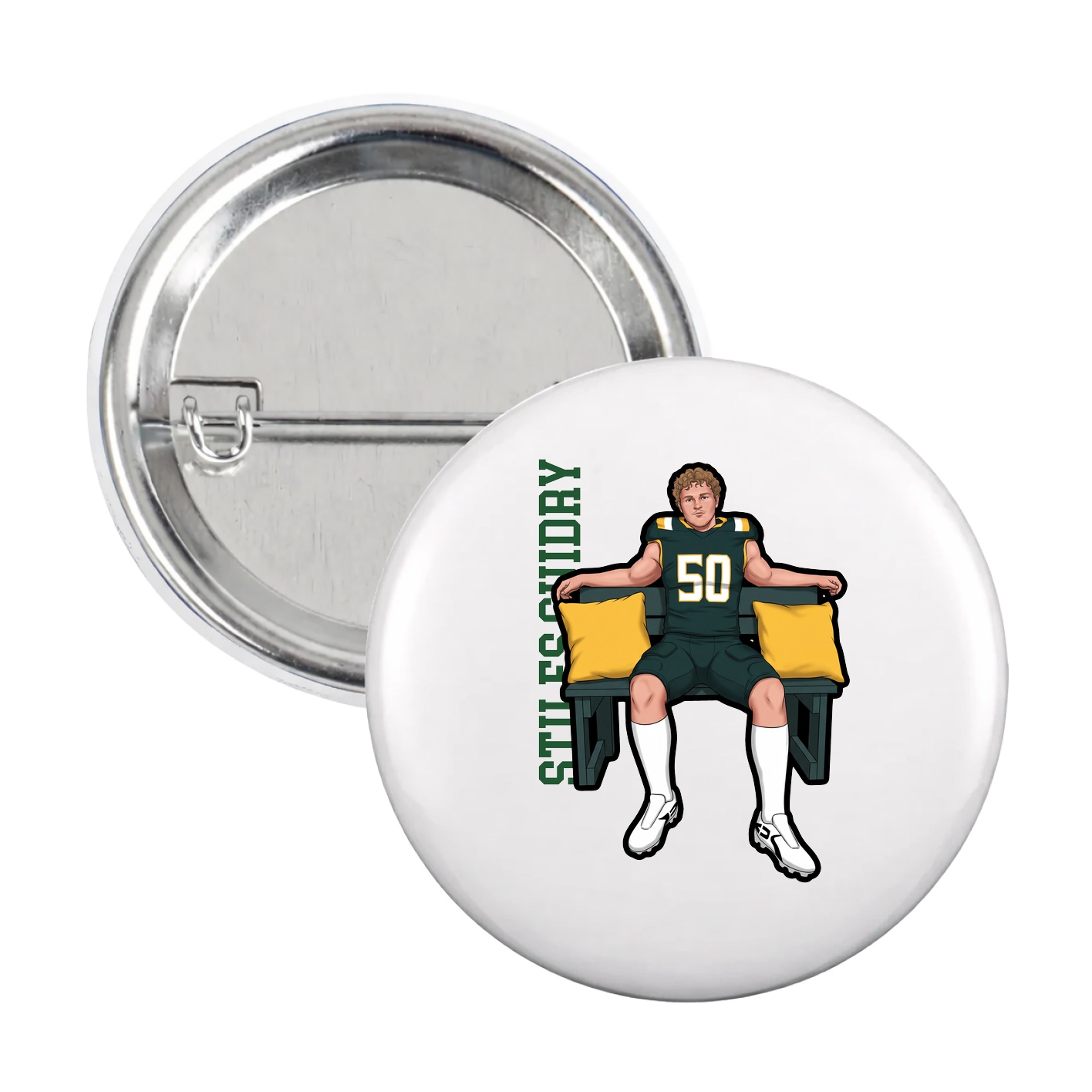 Game Day Button — Name Vertical in White