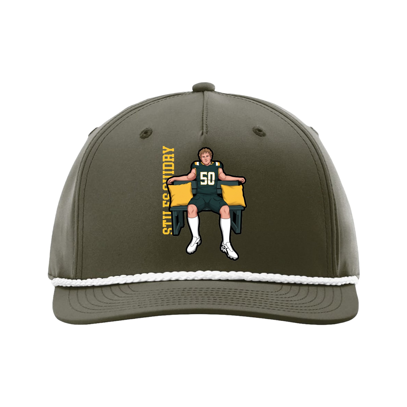 Five-Panel Classic Rope Cap — Name Vertical in Green