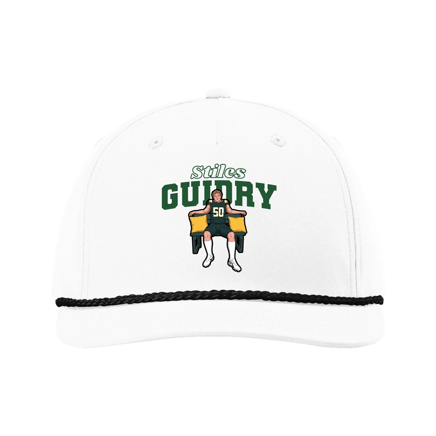 Five-Panel Classic Rope Cap — Name Arch in White