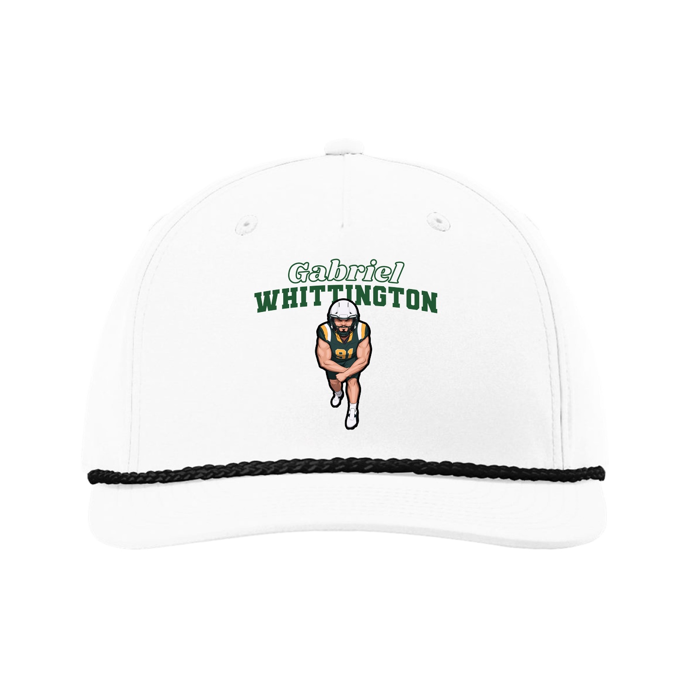 Five-Panel Classic Rope Cap — Name Arch in White