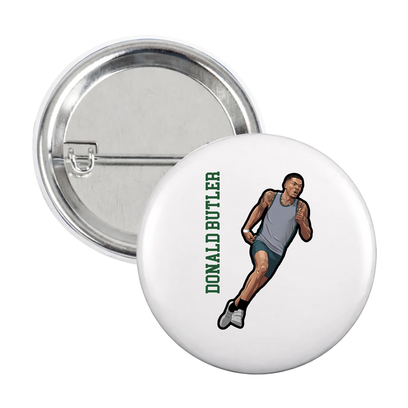 Game Day Button — Name Vertical in White