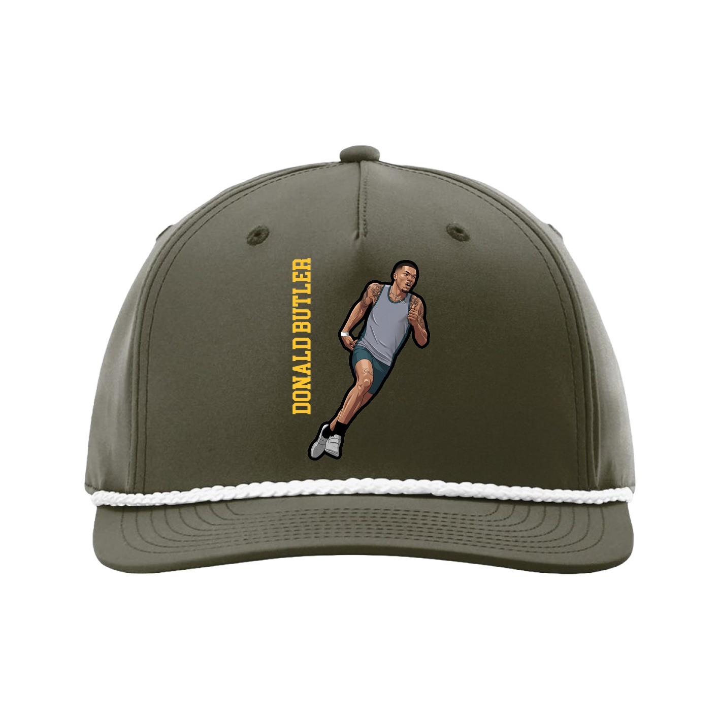 Five-Panel Classic Rope Cap — Name Vertical in Green