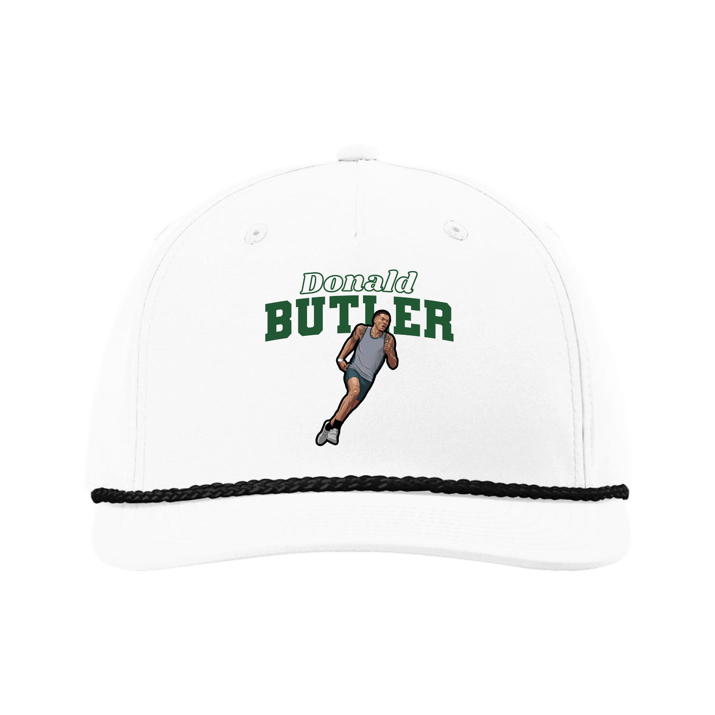 Five-Panel Classic Rope Cap — Name Arch in White