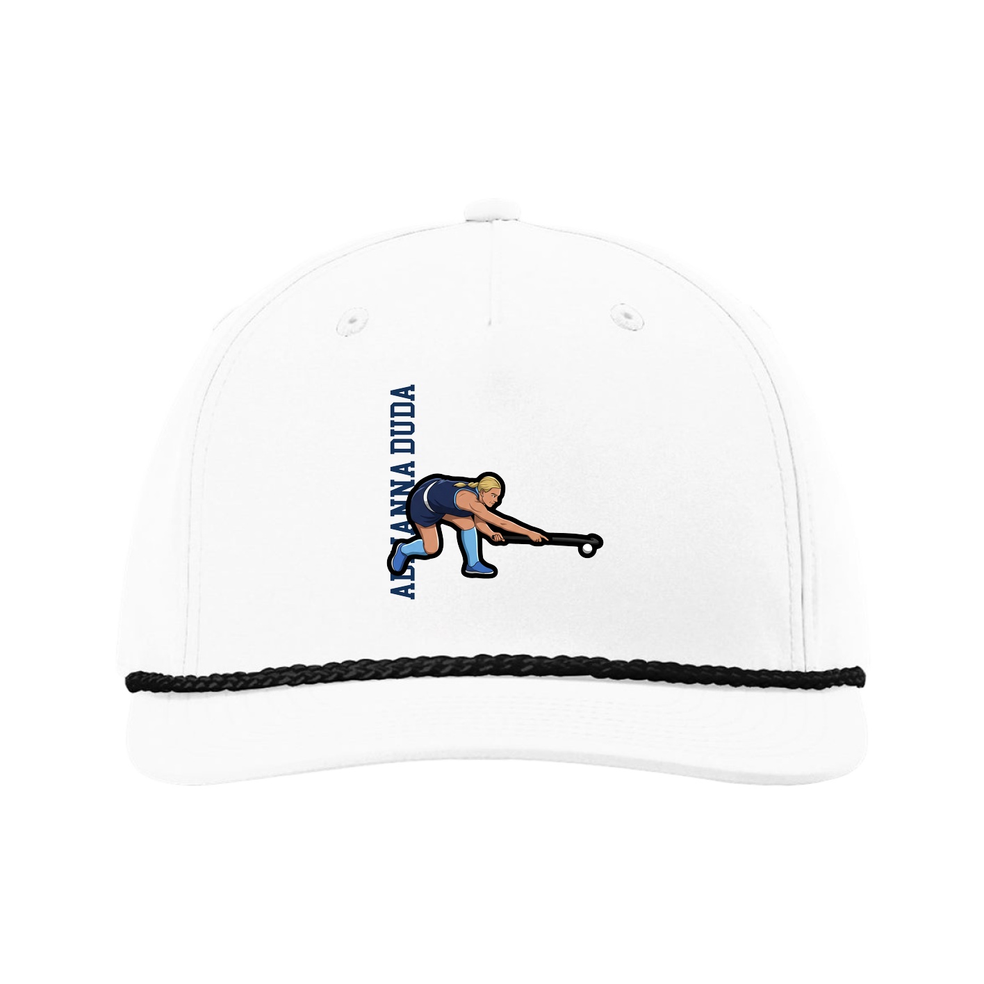 Five-Panel Classic Rope Cap — Name Vertical in White