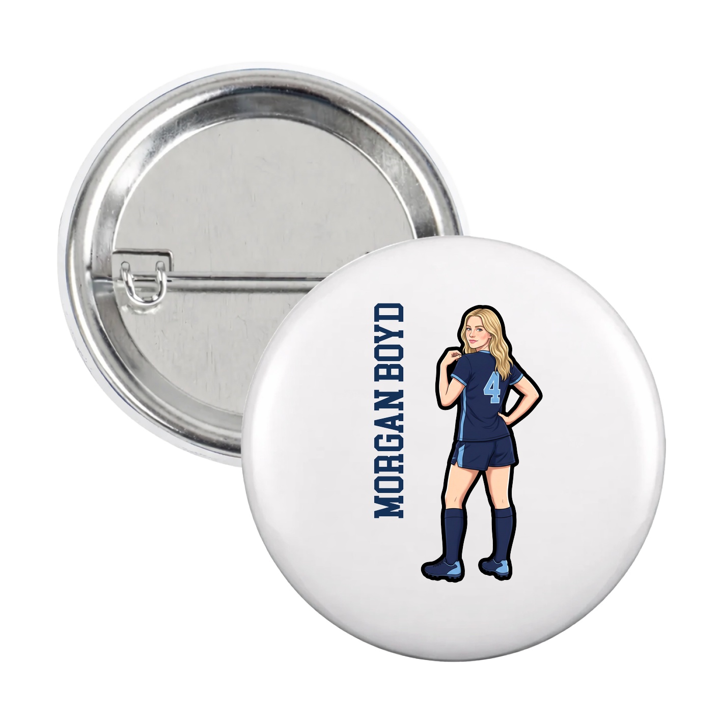 Game Day Button — Name Vertical in White