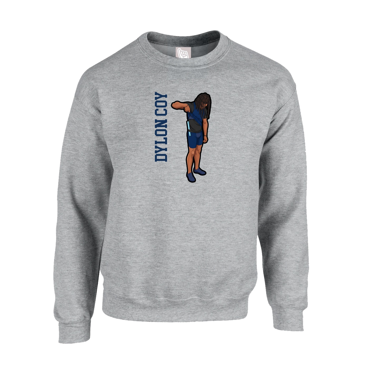 Fleece Crew — Name Vertical in Grey