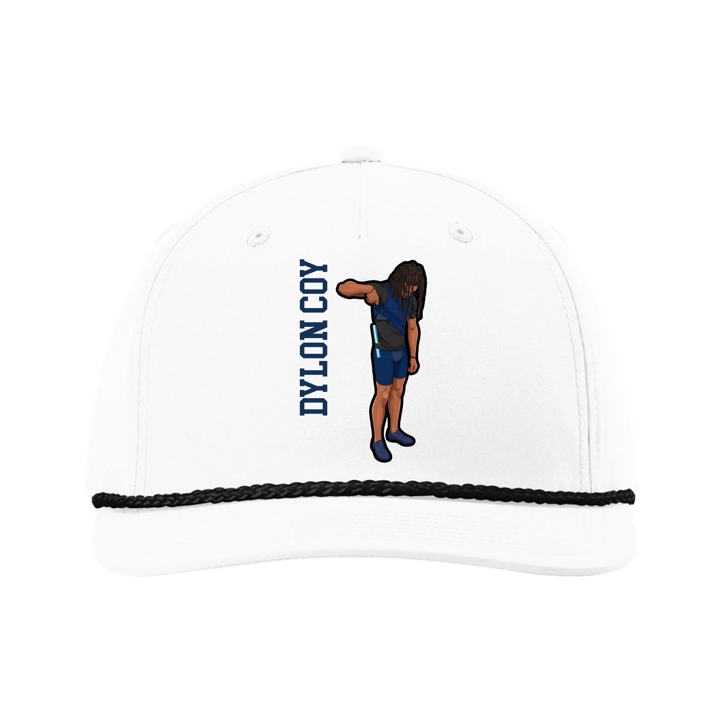 Five-Panel Classic Rope Cap — Name Vertical in White