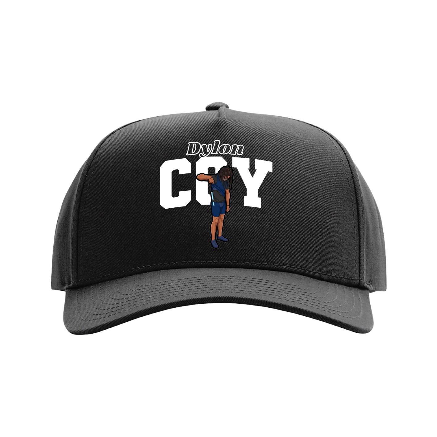 Full Fabric Five-Panel Champ Cap — Name Arch in Black