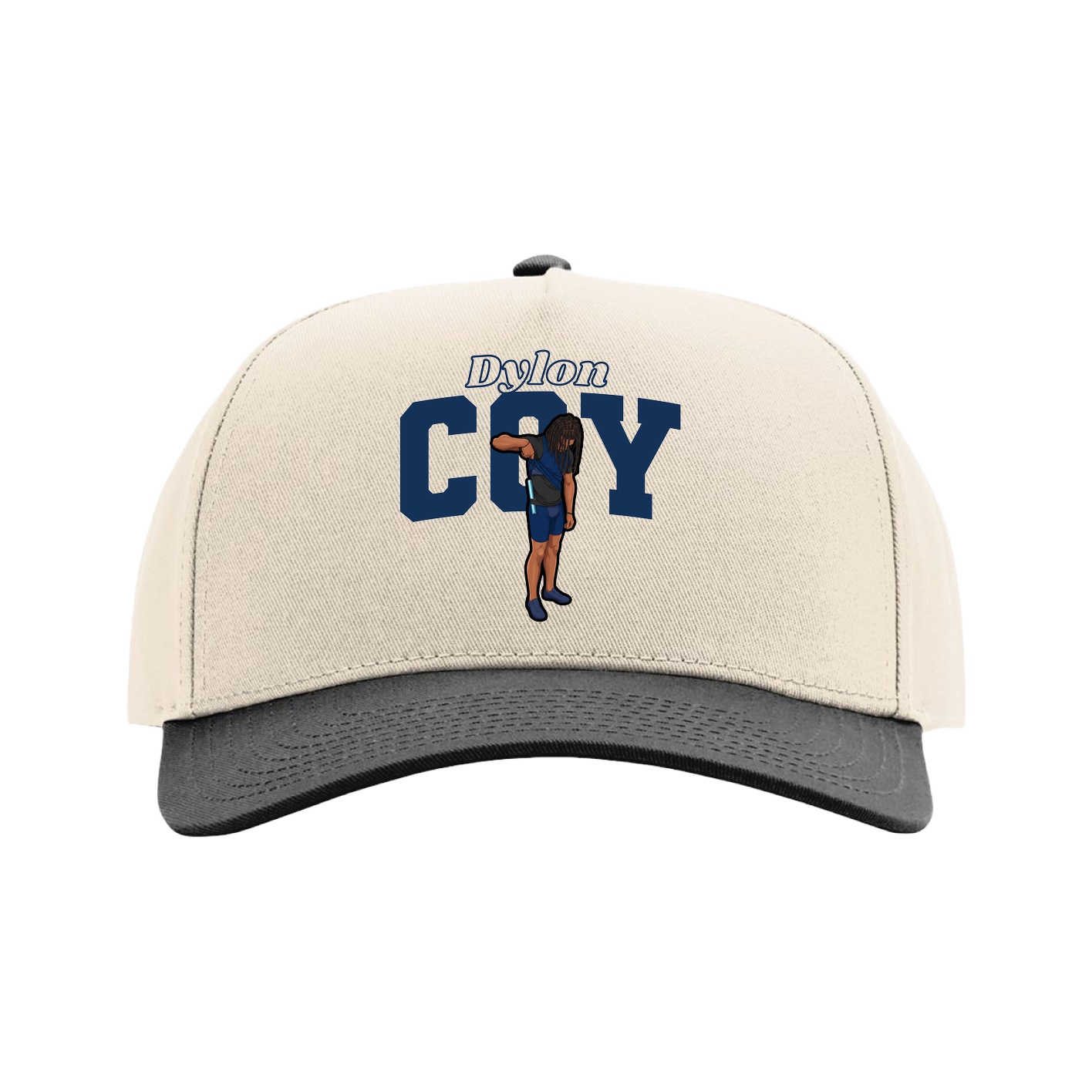 Full Fabric Five-Panel Champ Cap — Name Arch in Cream/Black