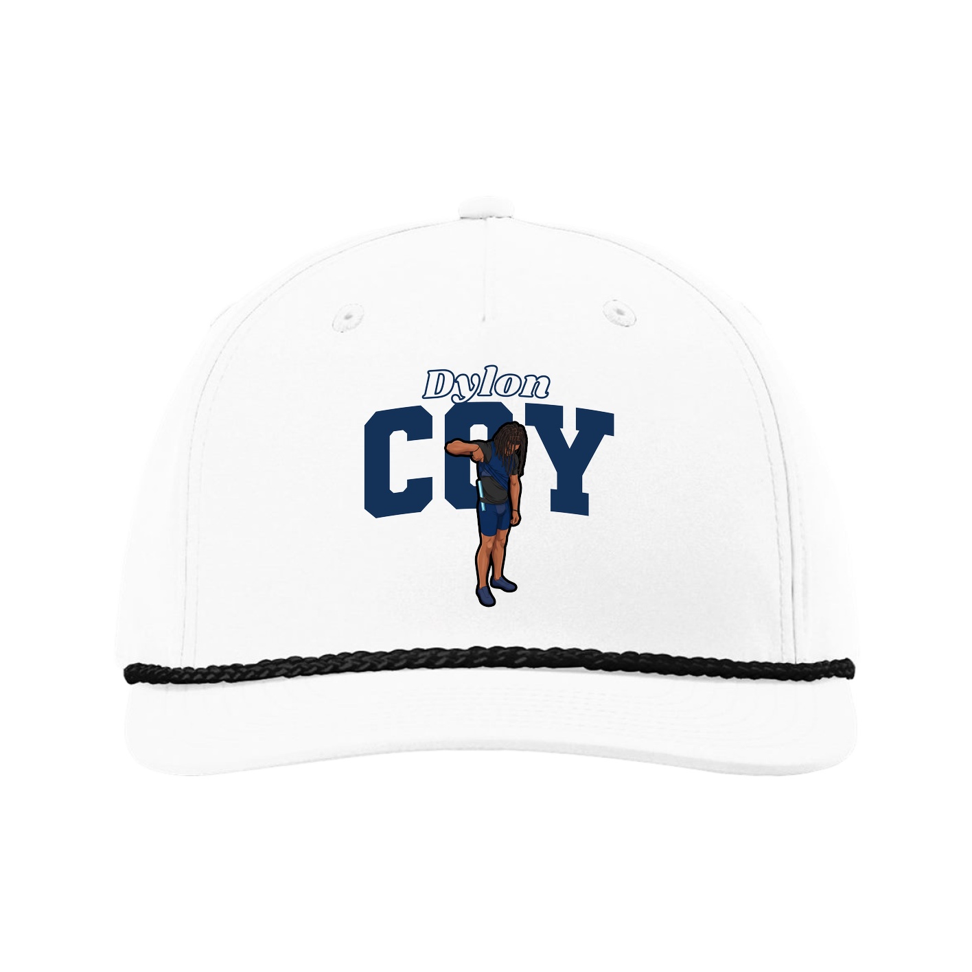 Five-Panel Classic Rope Cap — Name Arch in White