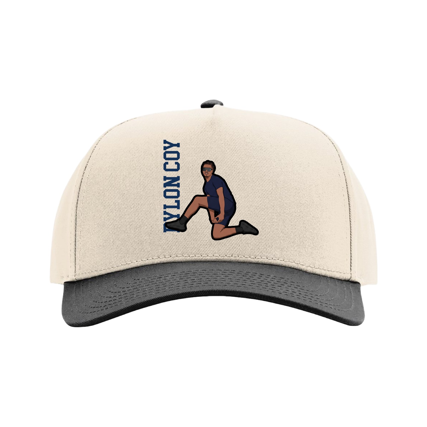 Full Fabric Five-Panel Champ Cap — Name Vertical in Cream/Black