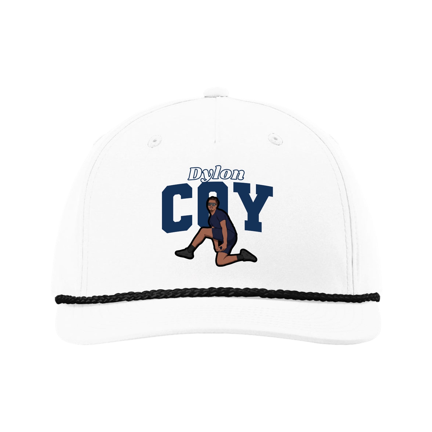 Five-Panel Classic Rope Cap — Name Arch in White