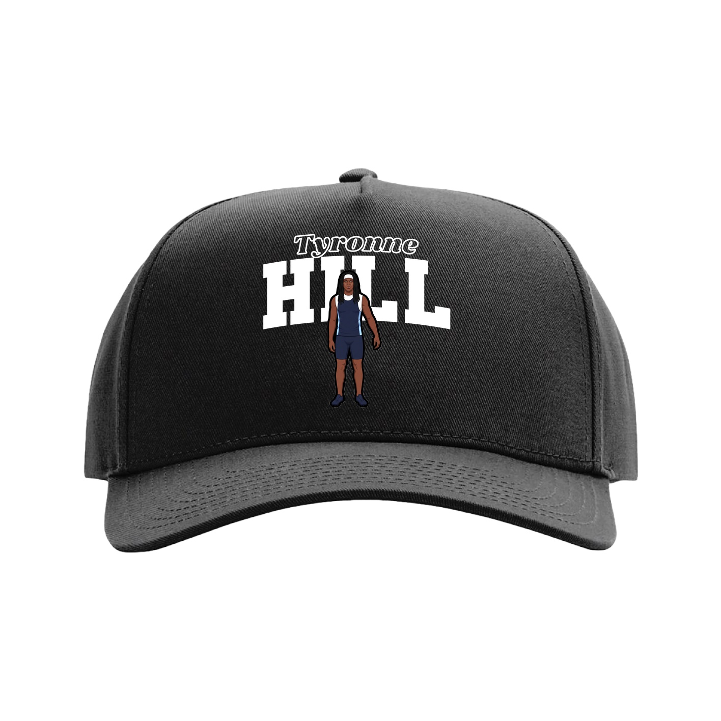 Full Fabric Five-Panel Champ Cap — Name Arch in Black