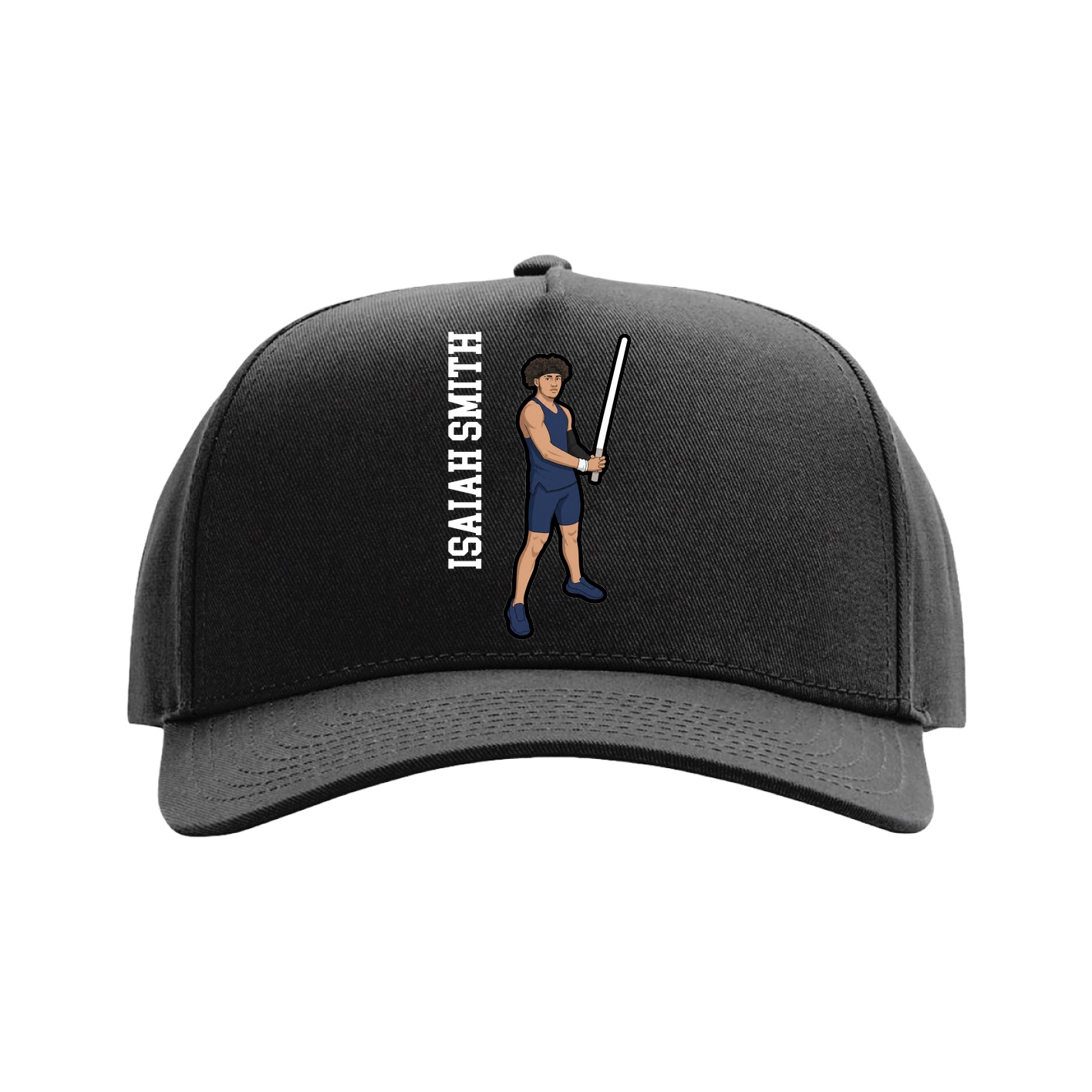 Full Fabric Five-Panel Champ Cap — Name Vertical in Black