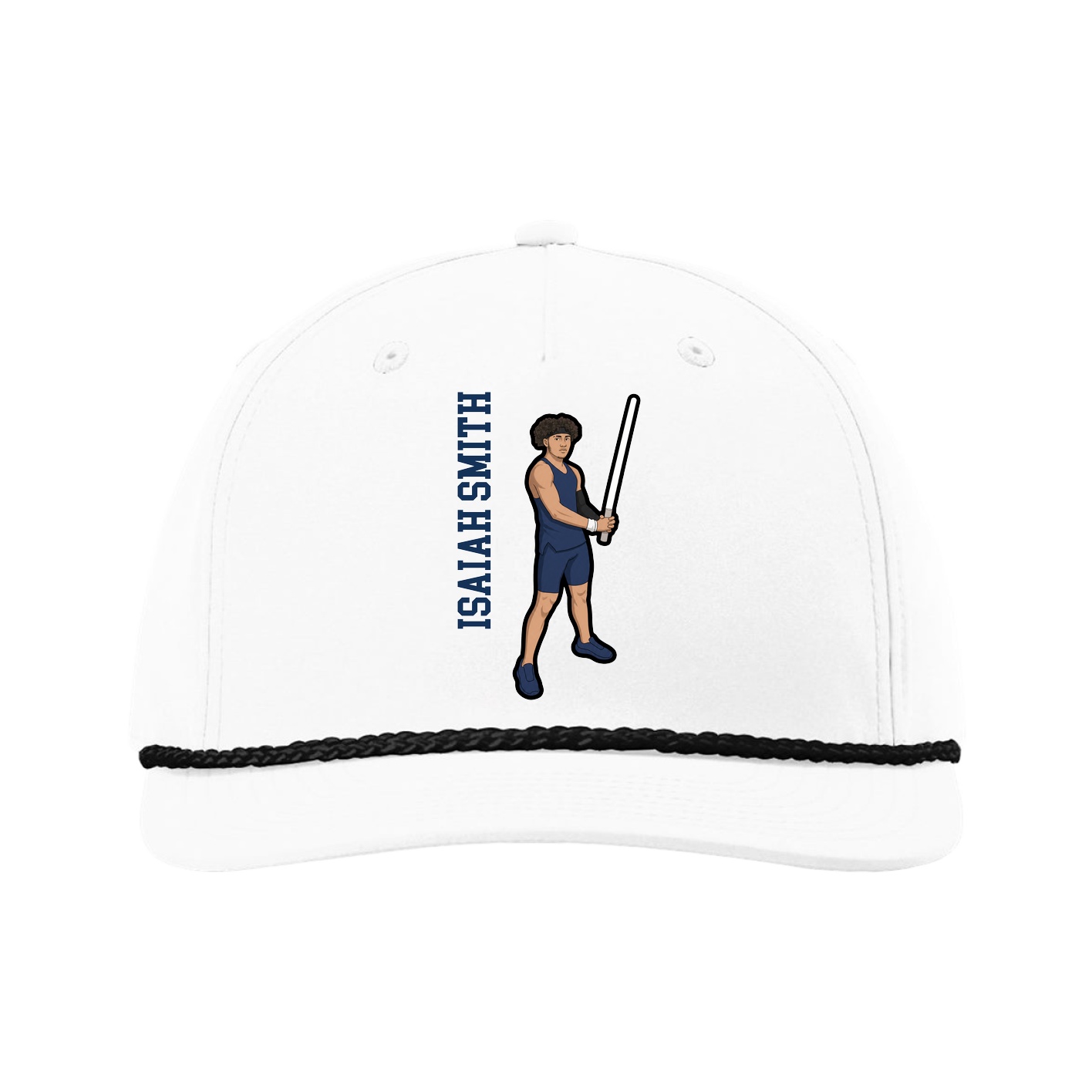 Five-Panel Classic Rope Cap — Name Vertical in White