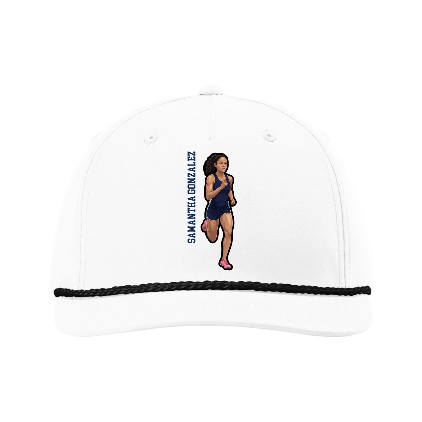 Five-Panel Classic Rope Cap — Name Vertical in White