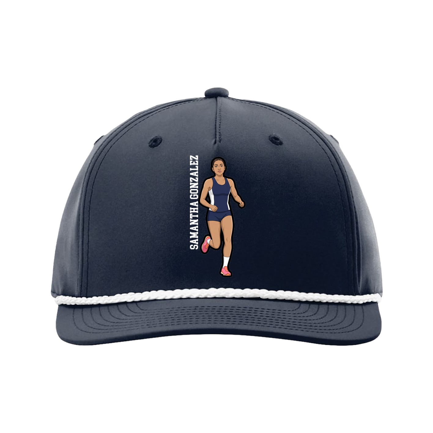 Five-Panel Classic Rope Cap — Name Vertical in Navy