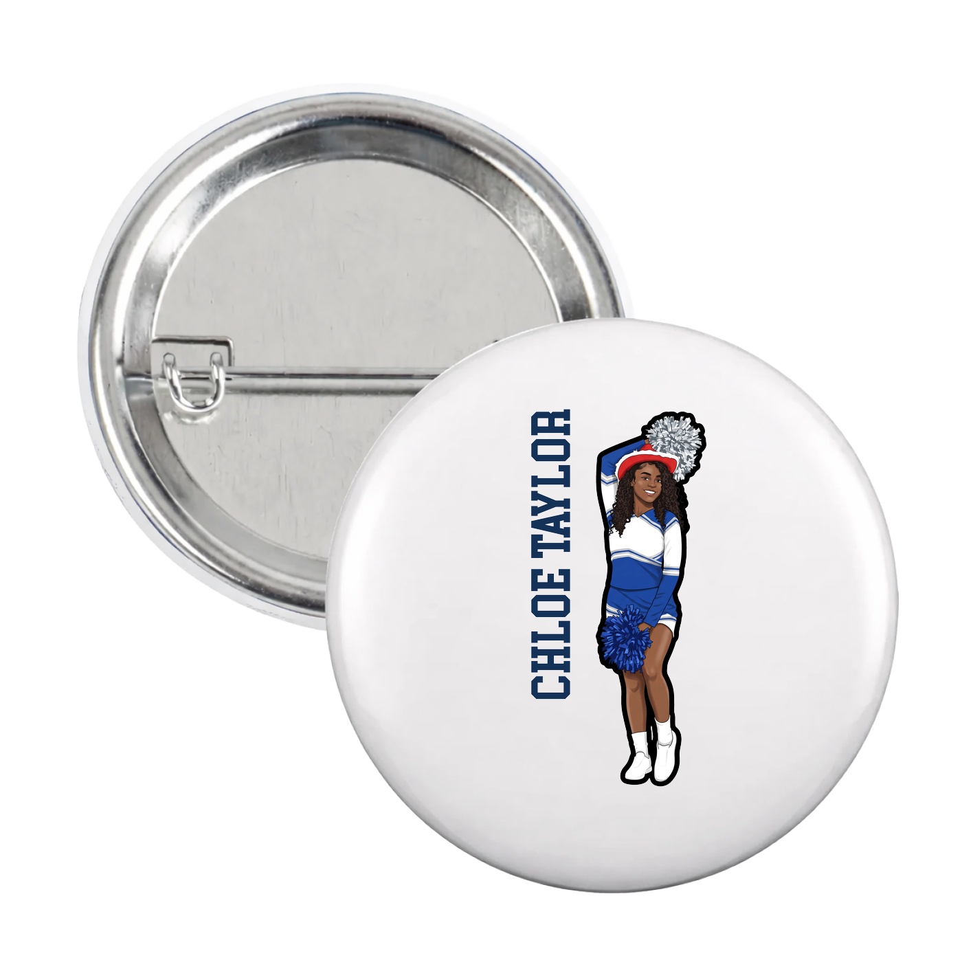 Game Day Button — Name Vertical in White