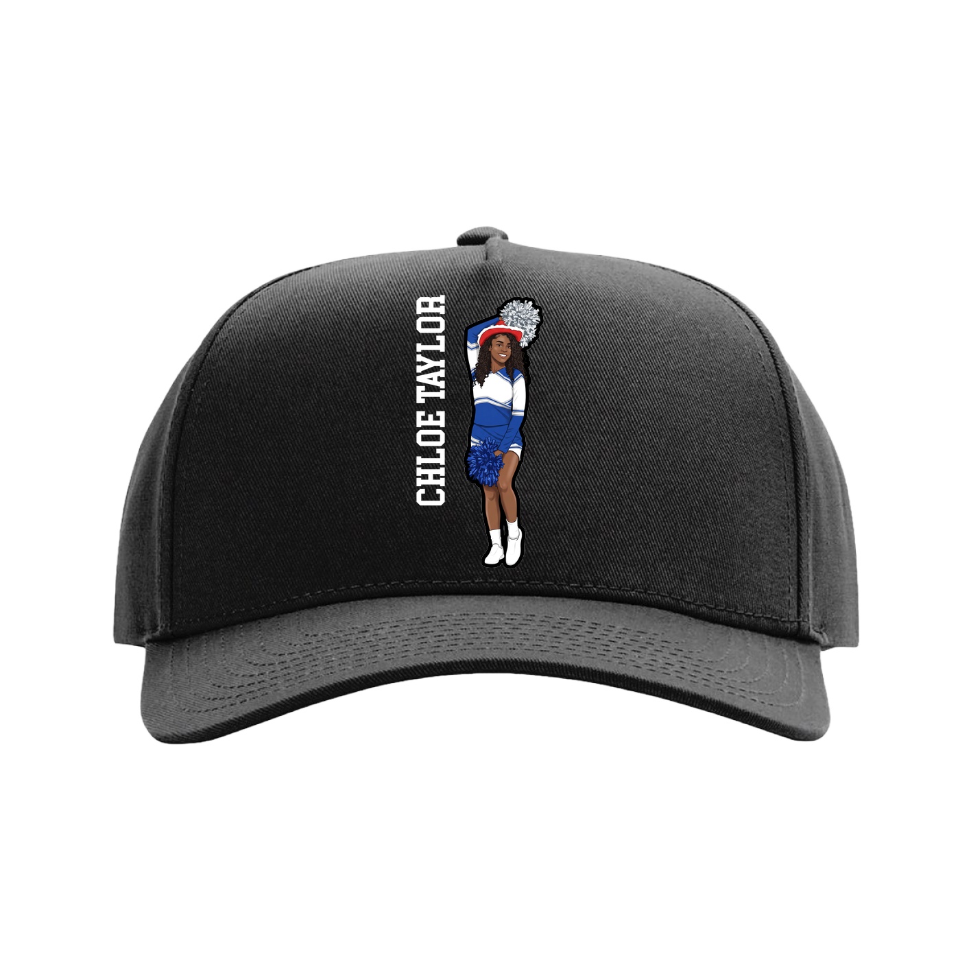 Full Fabric Five-Panel Champ Cap — Name Vertical in Black