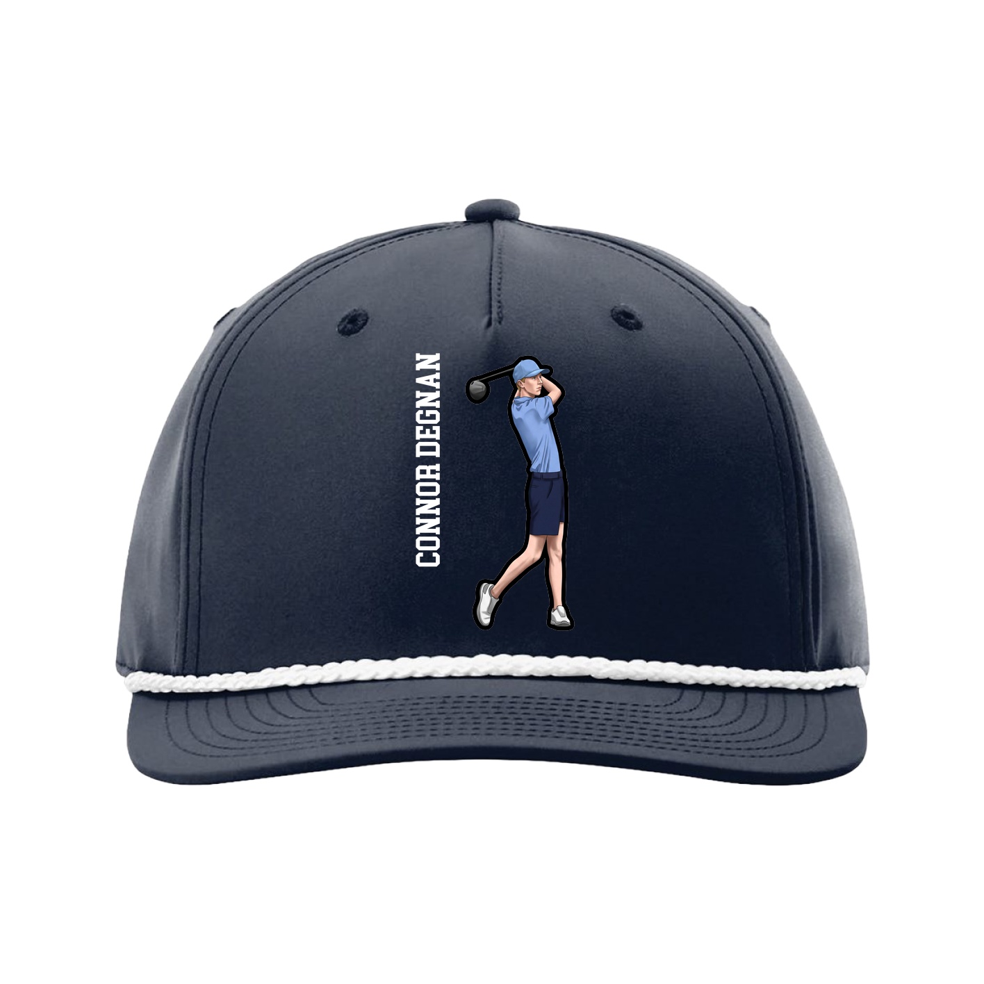 Five-Panel Classic Rope Cap — Name Vertical in Navy