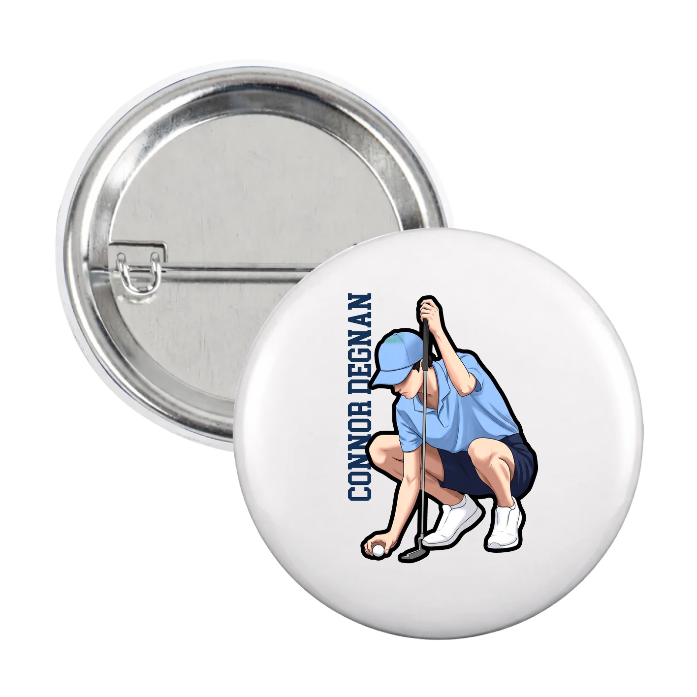 Game Day Button — Name Vertical in White