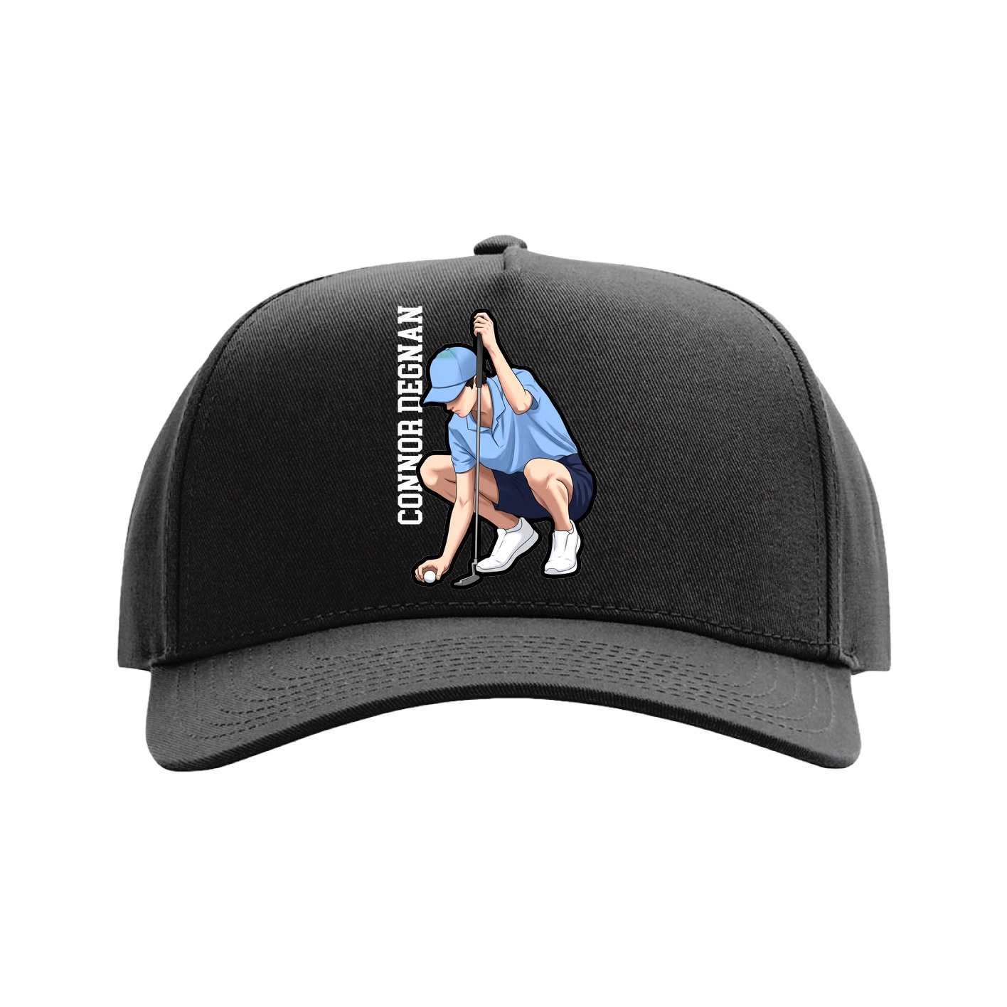 Full Fabric Five-Panel Champ Cap — Name Vertical in Black