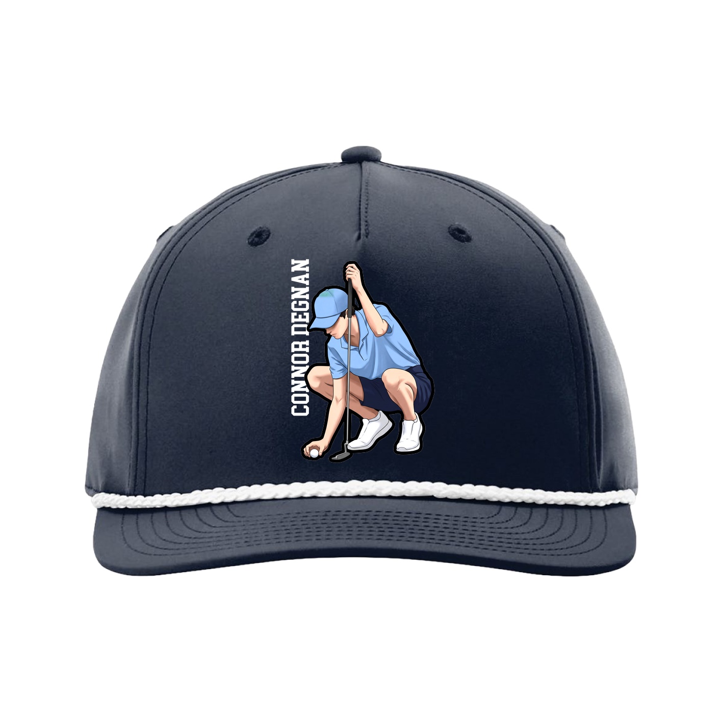Five-Panel Classic Rope Cap — Name Vertical in Navy