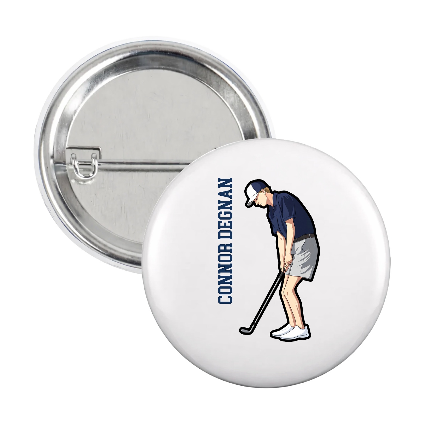 Game Day Button — Name Vertical in White