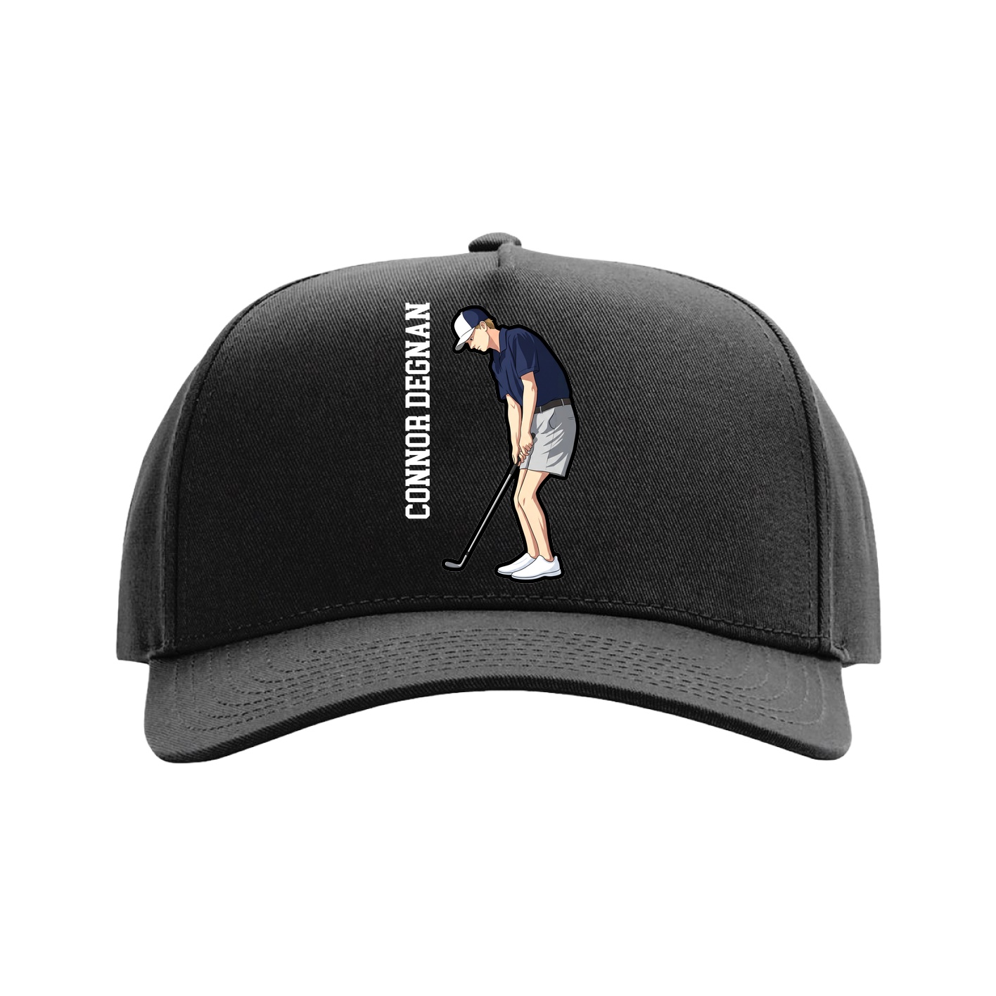 Full Fabric Five-Panel Champ Cap — Name Vertical in Black