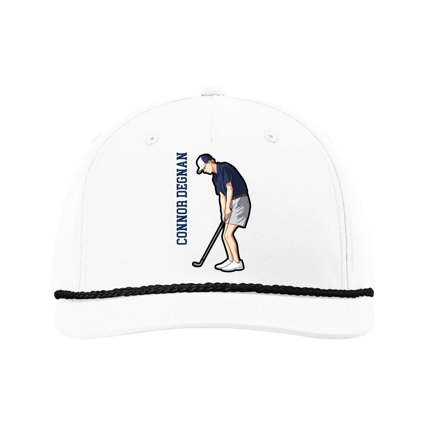 Five-Panel Classic Rope Cap — Name Vertical in White