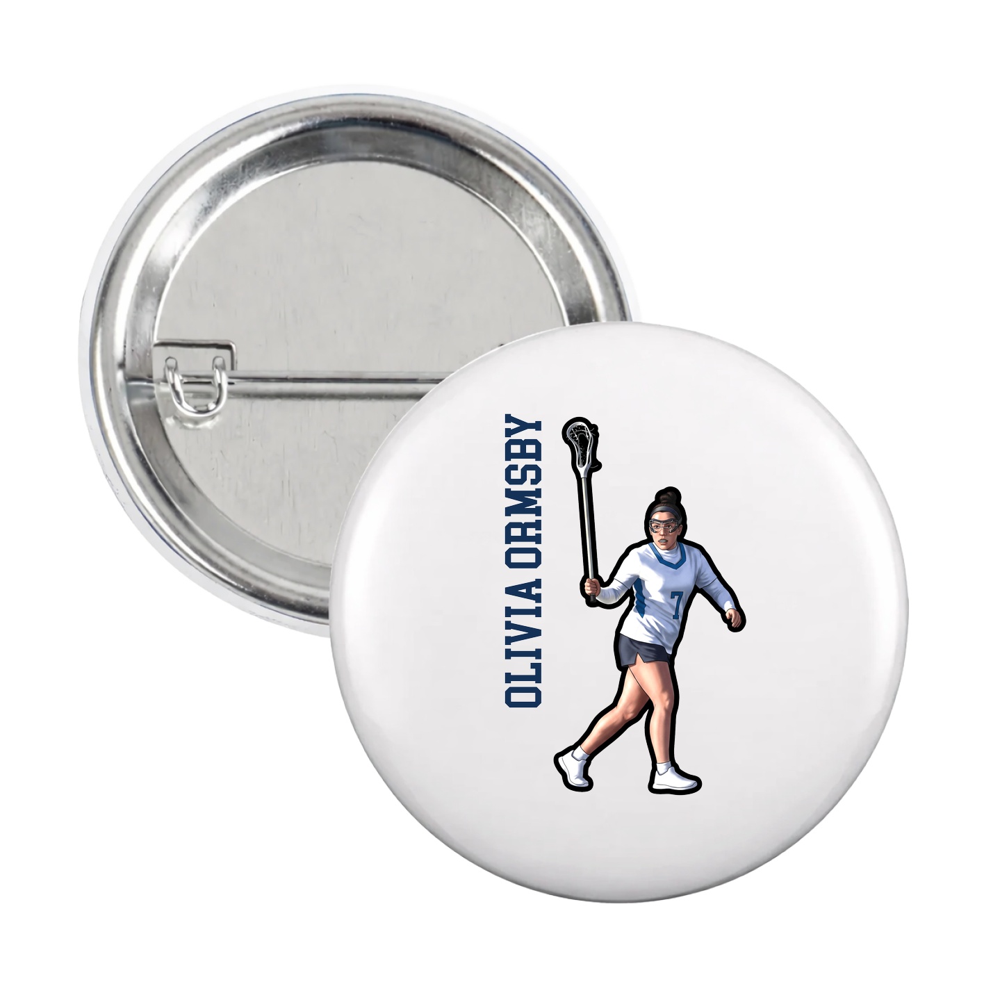 Game Day Button — Name Vertical in White