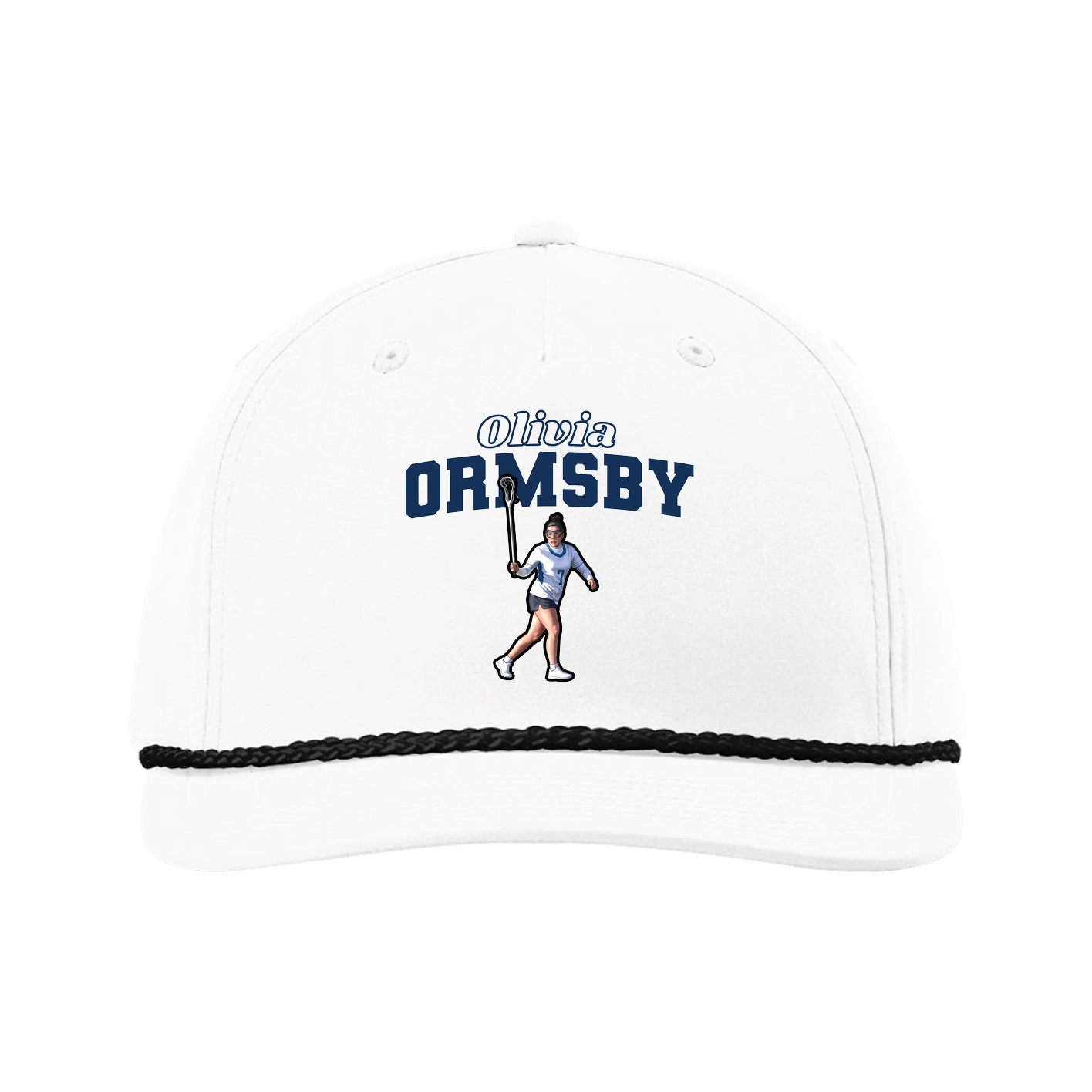 Five-Panel Classic Rope Cap — Name Arch in White