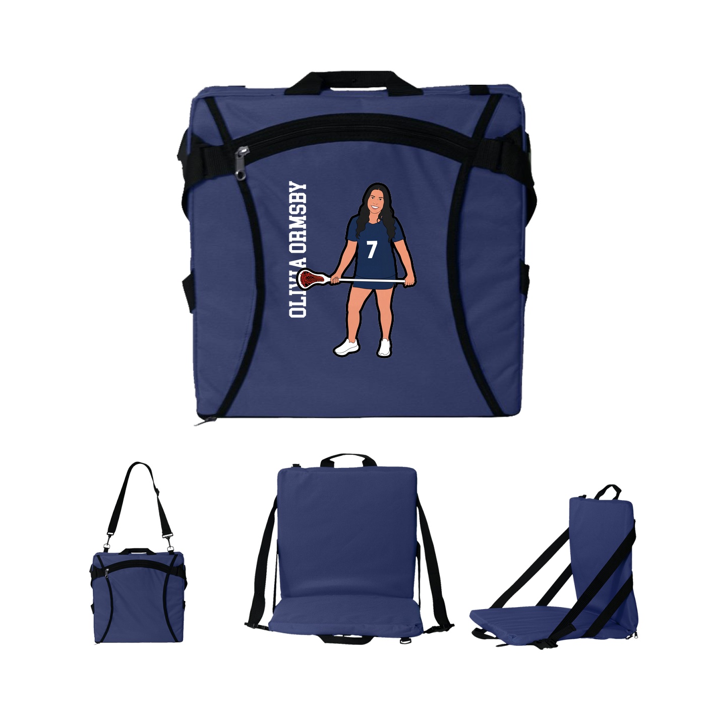 Folding Stadium Seat — Name Vertical in Navy